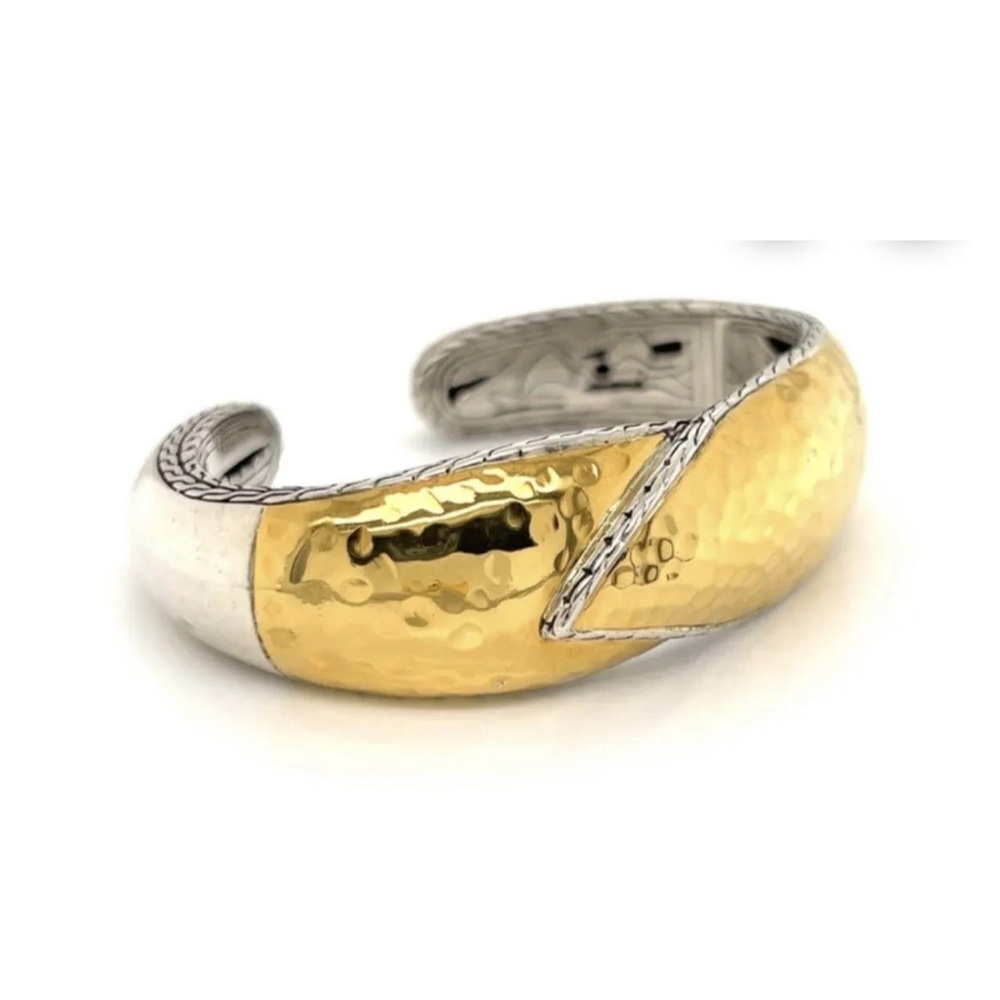 John Hardy Palu Kapal 22k Gold & Sterling Silver Hammered Cuff Bracelet Size M - Picture 1 of 8